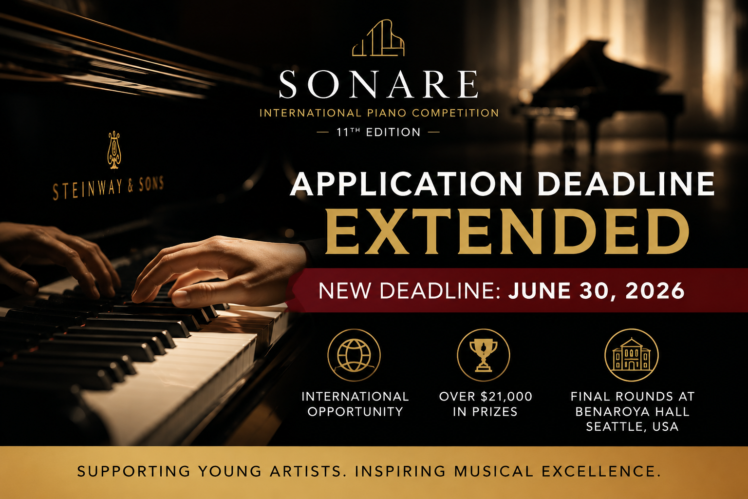 Announcing an international piano competition deadline extension to June 30, 2026
