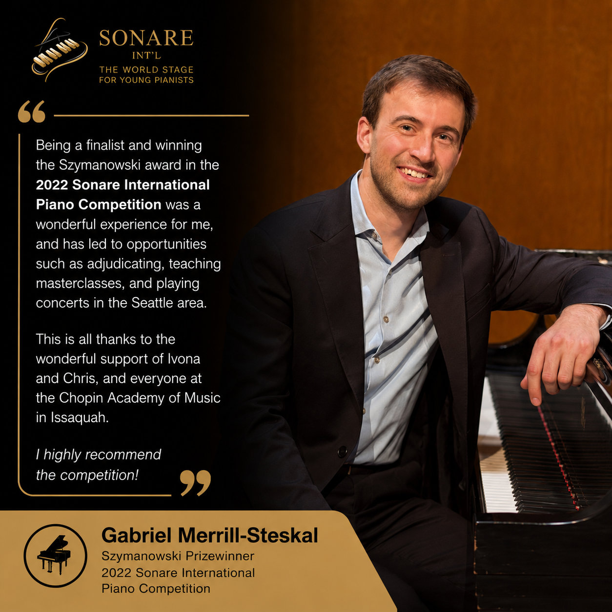 Testimonial – Gabriel Merrill-Steskal Testimonials from past laureates